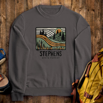 Stephens State Forest Crewneck Sweatshirt Charcoal Adventure and Outdoors Themed Sweatshirt