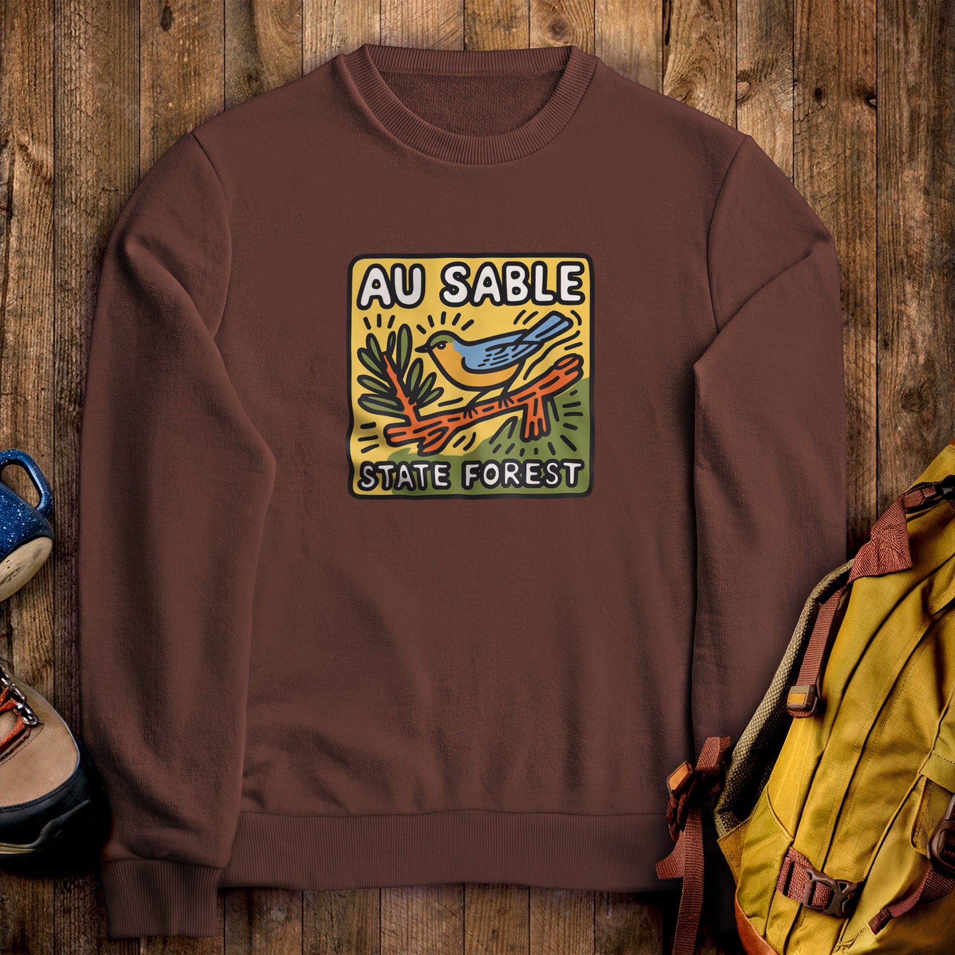 Au Sable State Forest Crewneck Sweatshirt Cocoa Adventure and Outdoors Themed Sweatshirt