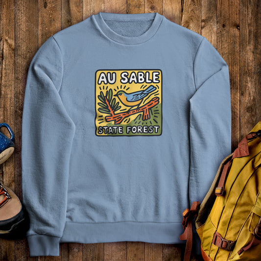 Au Sable State Forest Crewneck Sweatshirt Stone Blue Adventure and Outdoors Themed Sweatshirt