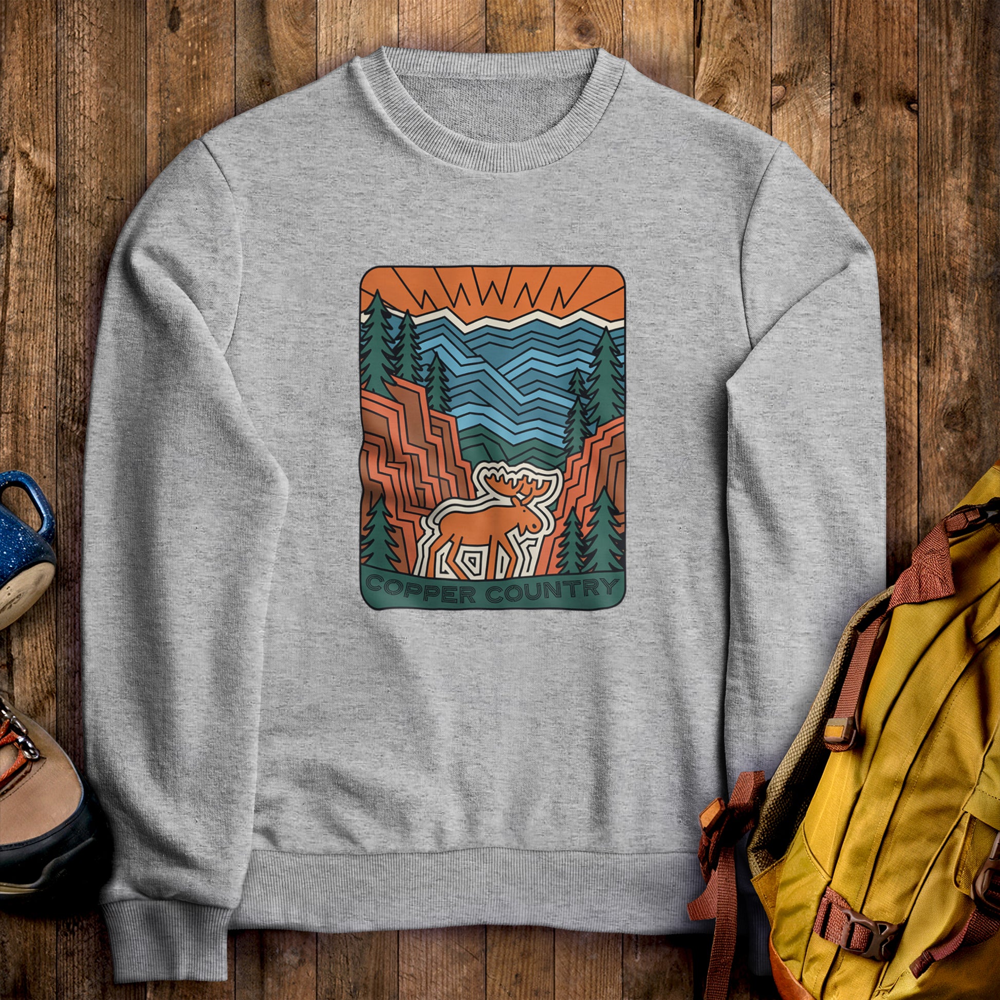 Copper Country State Forest Crewneck Sweatshirt Sport Grey Adventure and Outdoors Themed Sweatshirt