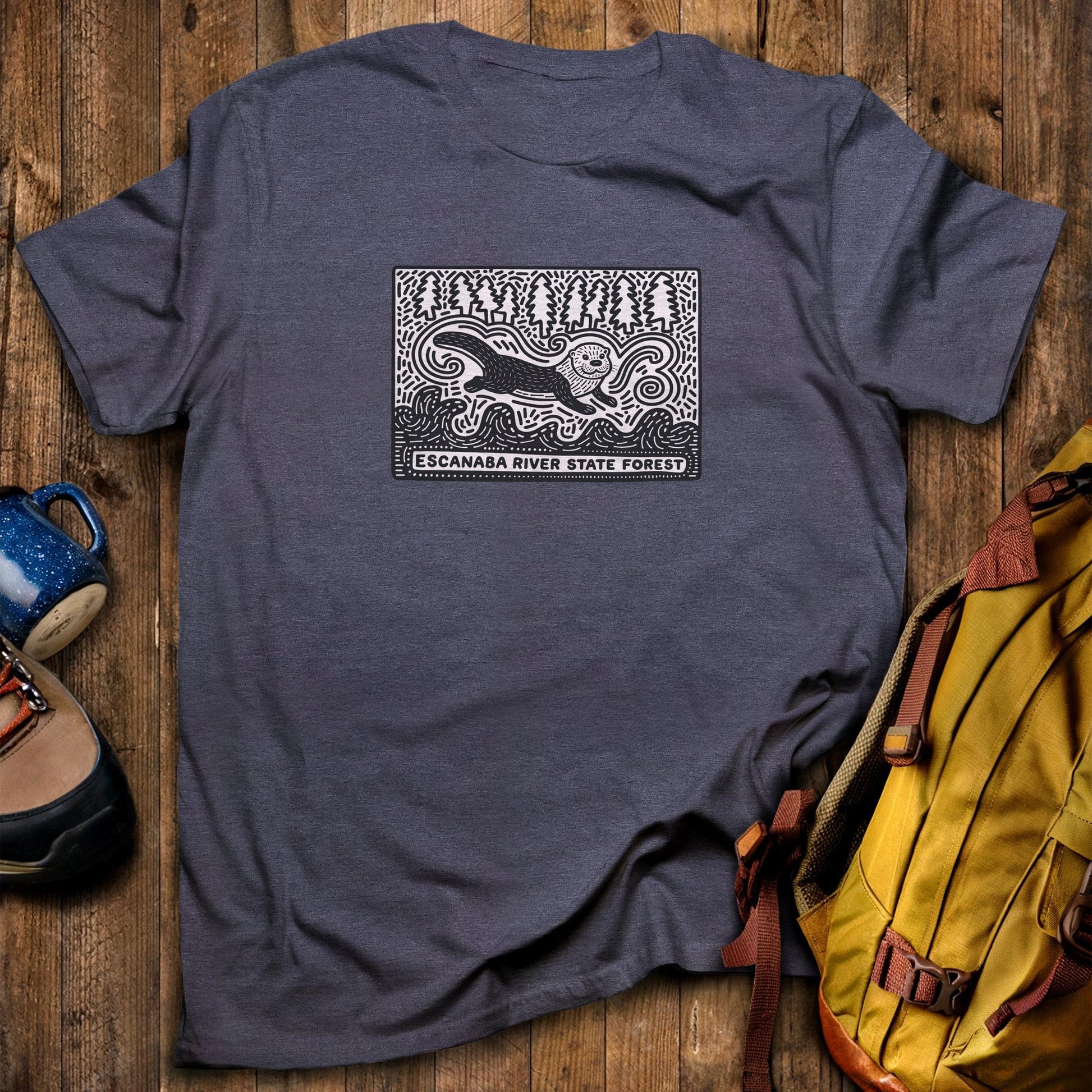 Escanaba River State Forest T-Shirt Heather Navy Adventure and Outdoors Themed T-Shirt