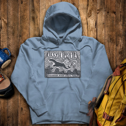 Escanaba River State Forest Hoodie Stone Blue Adventure and Outdoors Themed Hoodie