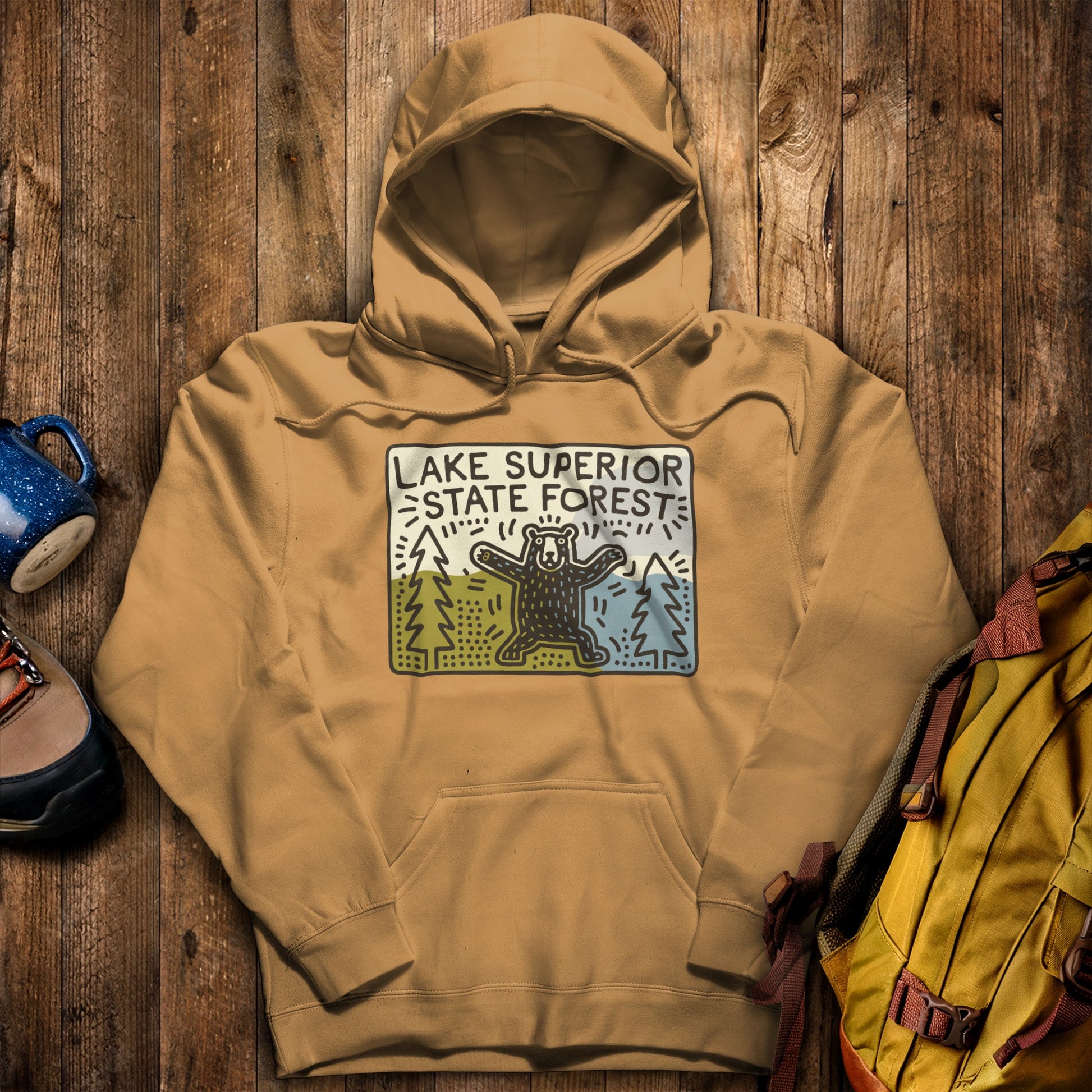 Lake Superior State Forest Hoodie Mustard Adventure and Outdoors Themed Hoodie