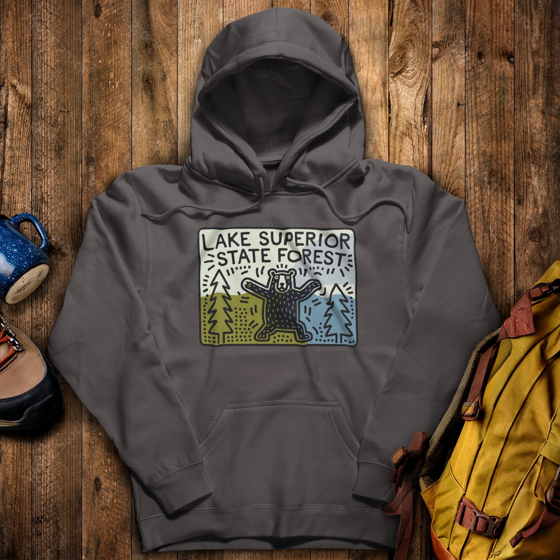 Lake Superior State Forest Hoodie Charcoal Adventure and Outdoors Themed Hoodie