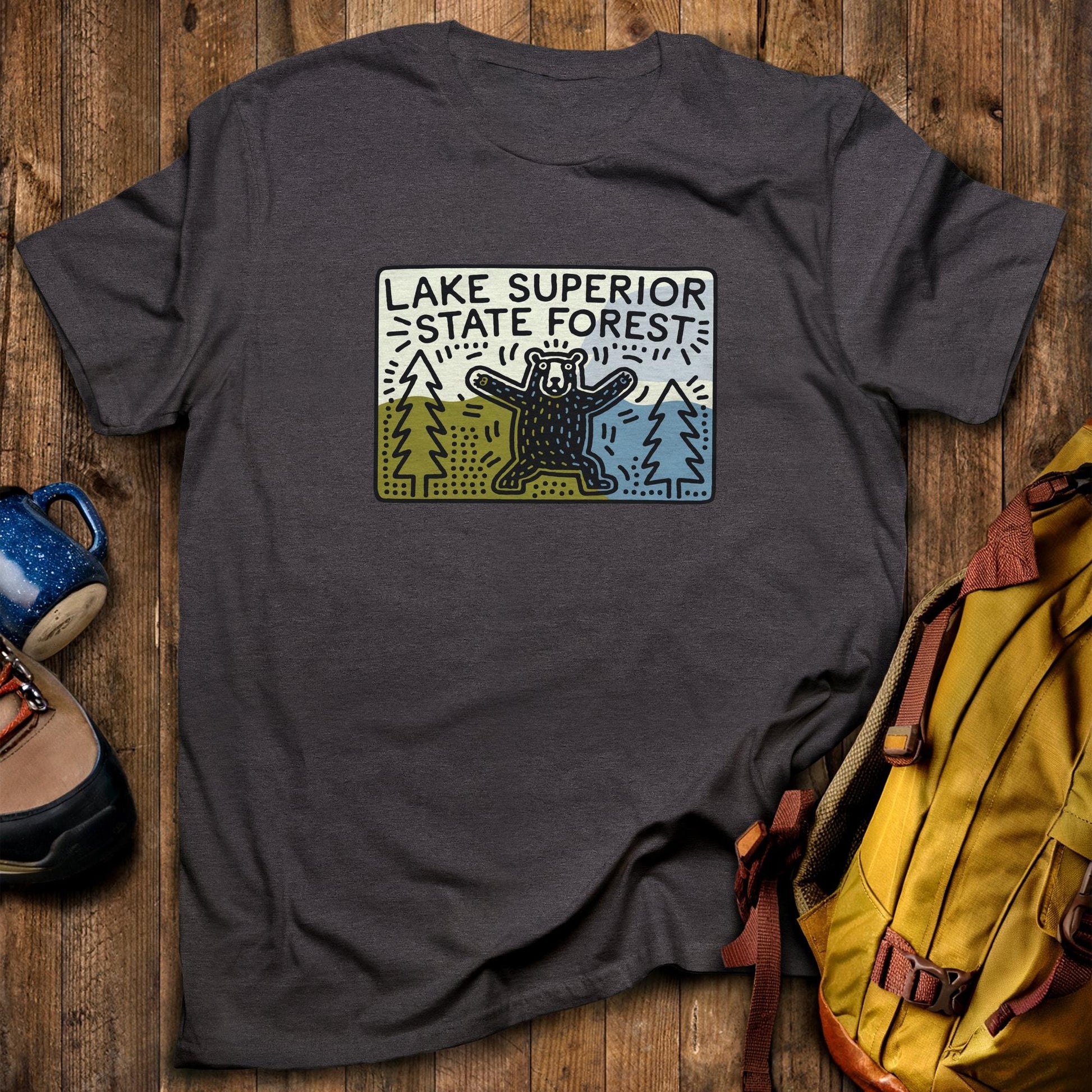 Lake Superior State Forest T-Shirt Dark Heather Adventure and Outdoors Themed T-Shirt