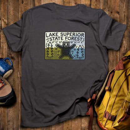 Lake Superior State Forest T-Shirt Dark Heather Adventure and Outdoors Themed T-Shirt