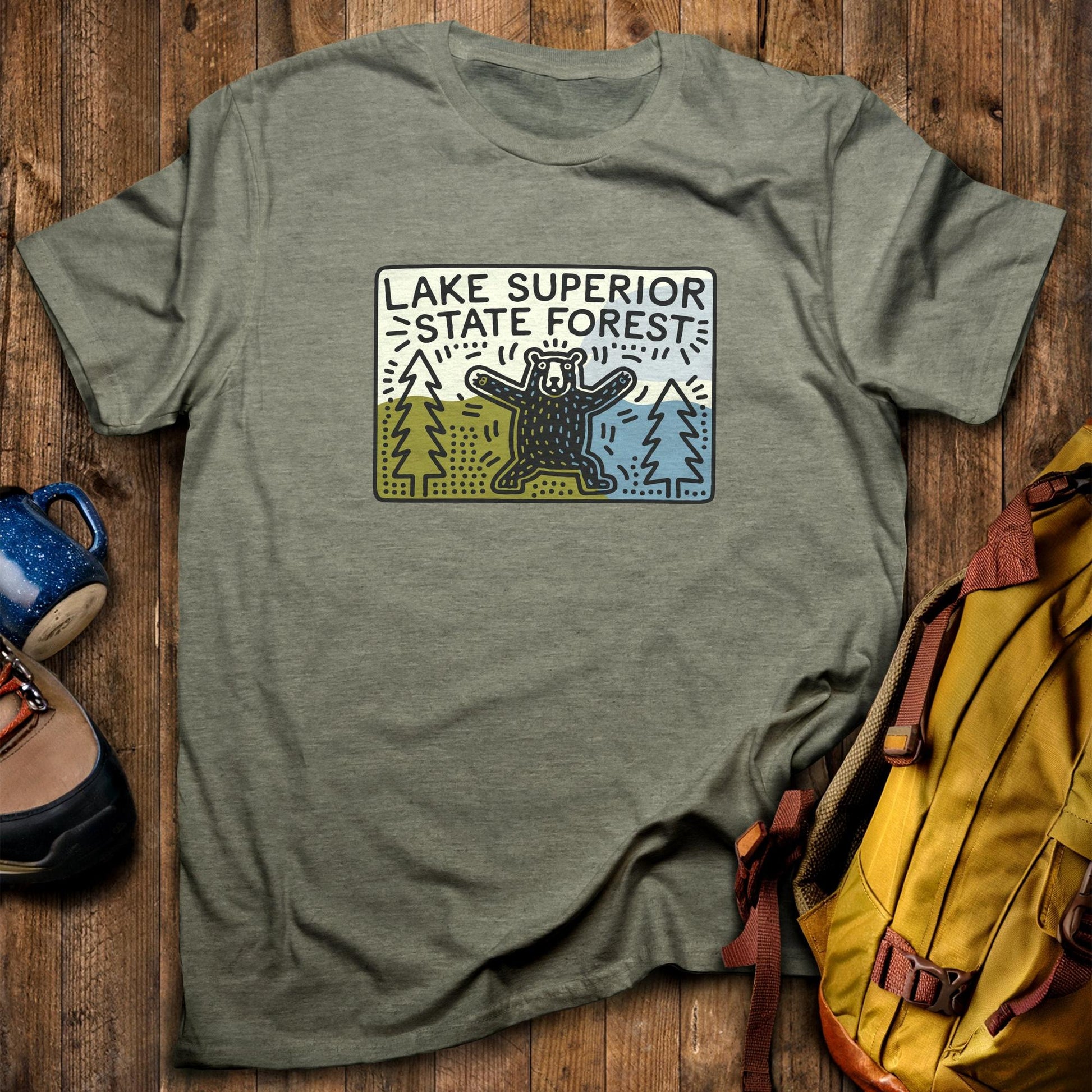 Lake Superior State Forest T-Shirt Heather Military Green Adventure and Outdoors Themed T-Shirt