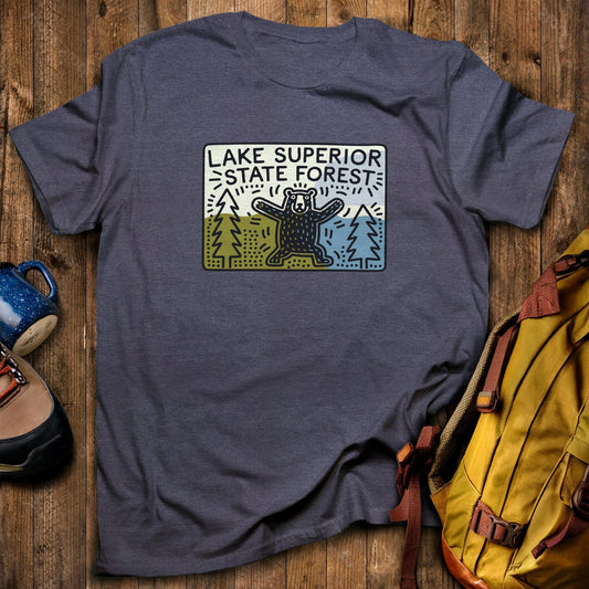 Lake Superior State Forest T-Shirt Heather Navy Adventure and Outdoors Themed T-Shirt