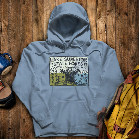 Lake Superior State Forest Hoodie Stone Blue Adventure and Outdoors Themed Hoodie