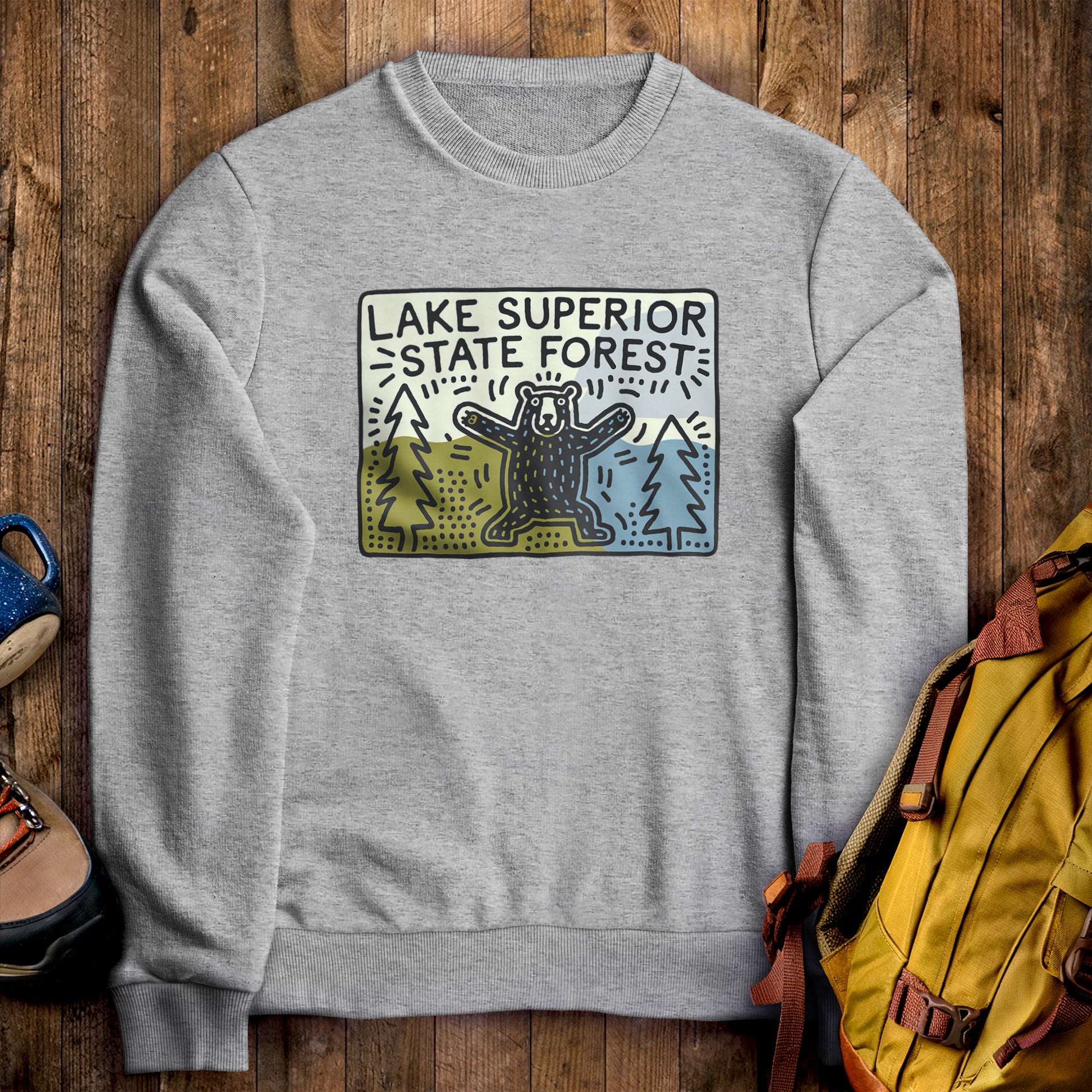 Lake Superior State Forest Crewneck Sweatshirt Sport Grey Adventure and Outdoors Themed Sweatshirt