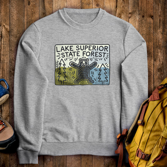 Lake Superior State Forest Crewneck Sweatshirt Sport Grey Adventure and Outdoors Themed Sweatshirt