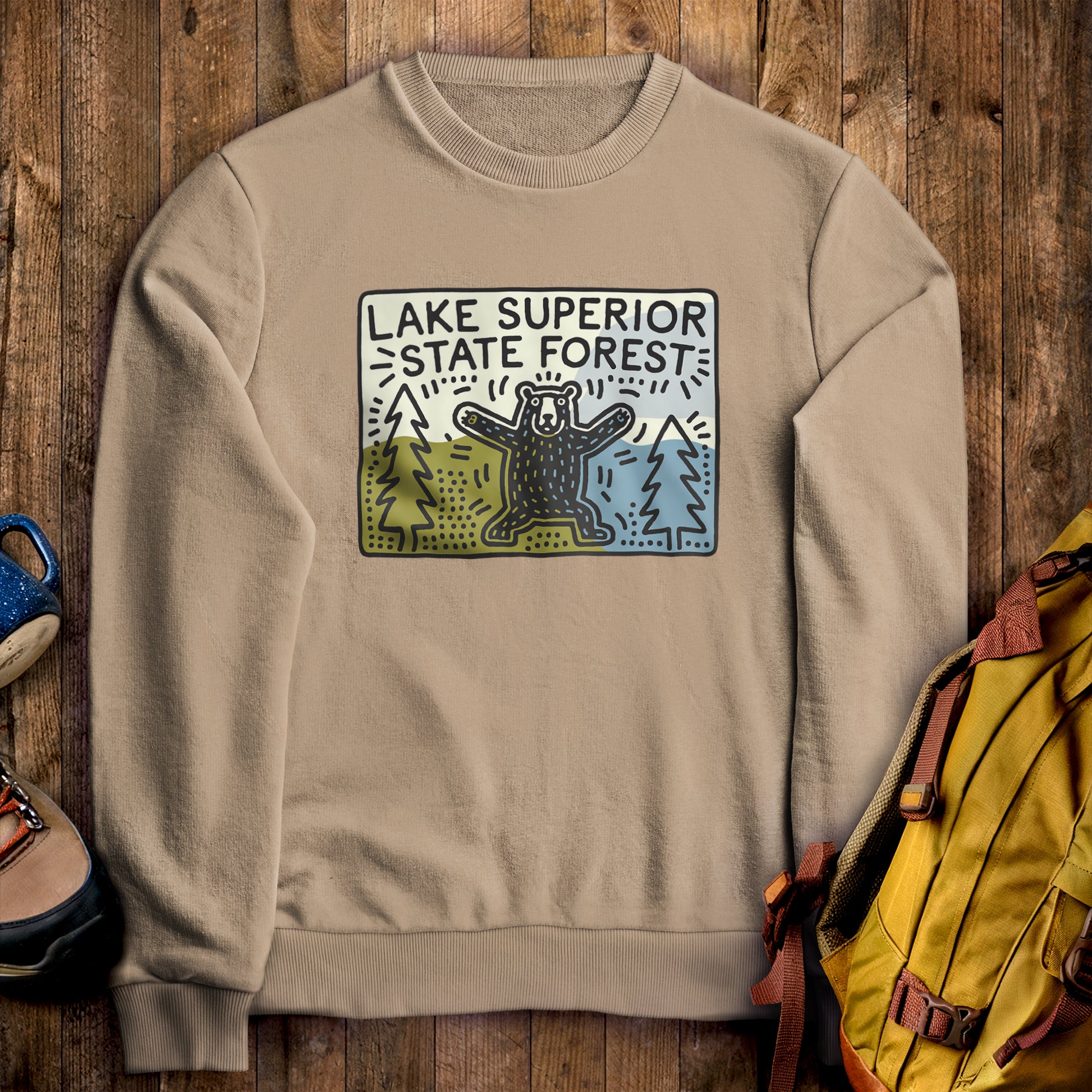 Lake Superior State Forest Crewneck Sweatshirt Sand Adventure and Outdoors Themed Sweatshirt