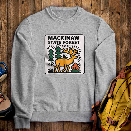 Mackinaw State Forest Crewneck Sweatshirt Sport Grey Adventure and Outdoors Themed Sweatshirt