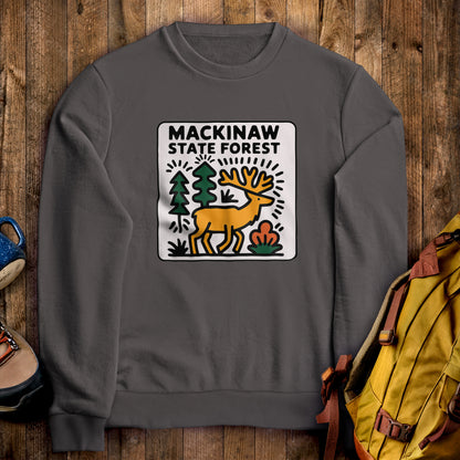 Mackinaw State Forest Crewneck Sweatshirt Charcoal Adventure and Outdoors Themed Sweatshirt