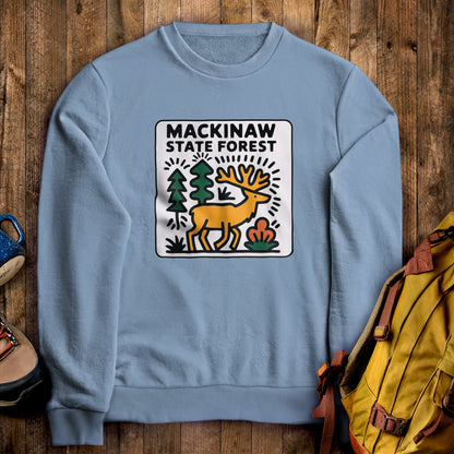 Mackinaw State Forest Crewneck Sweatshirt Stone Blue Adventure and Outdoors Themed Sweatshirt