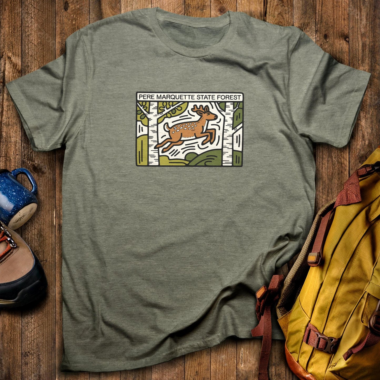 Pere Marquette State Forest T-Shirt Heather Military Green Adventure and Outdoors Themed T-Shirt