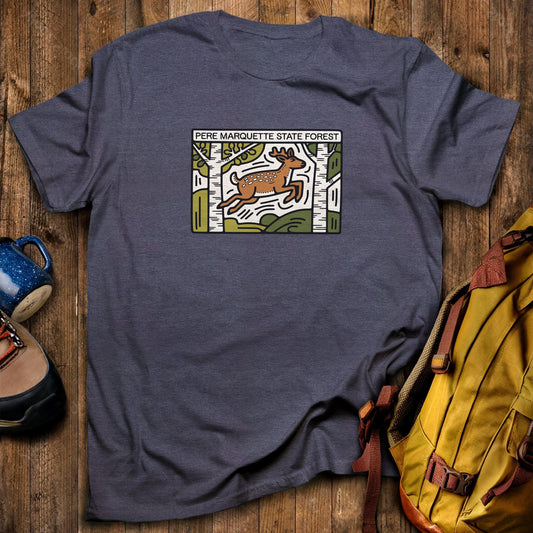 Pere Marquette State Forest T-Shirt Heather Navy Adventure and Outdoors Themed T-Shirt