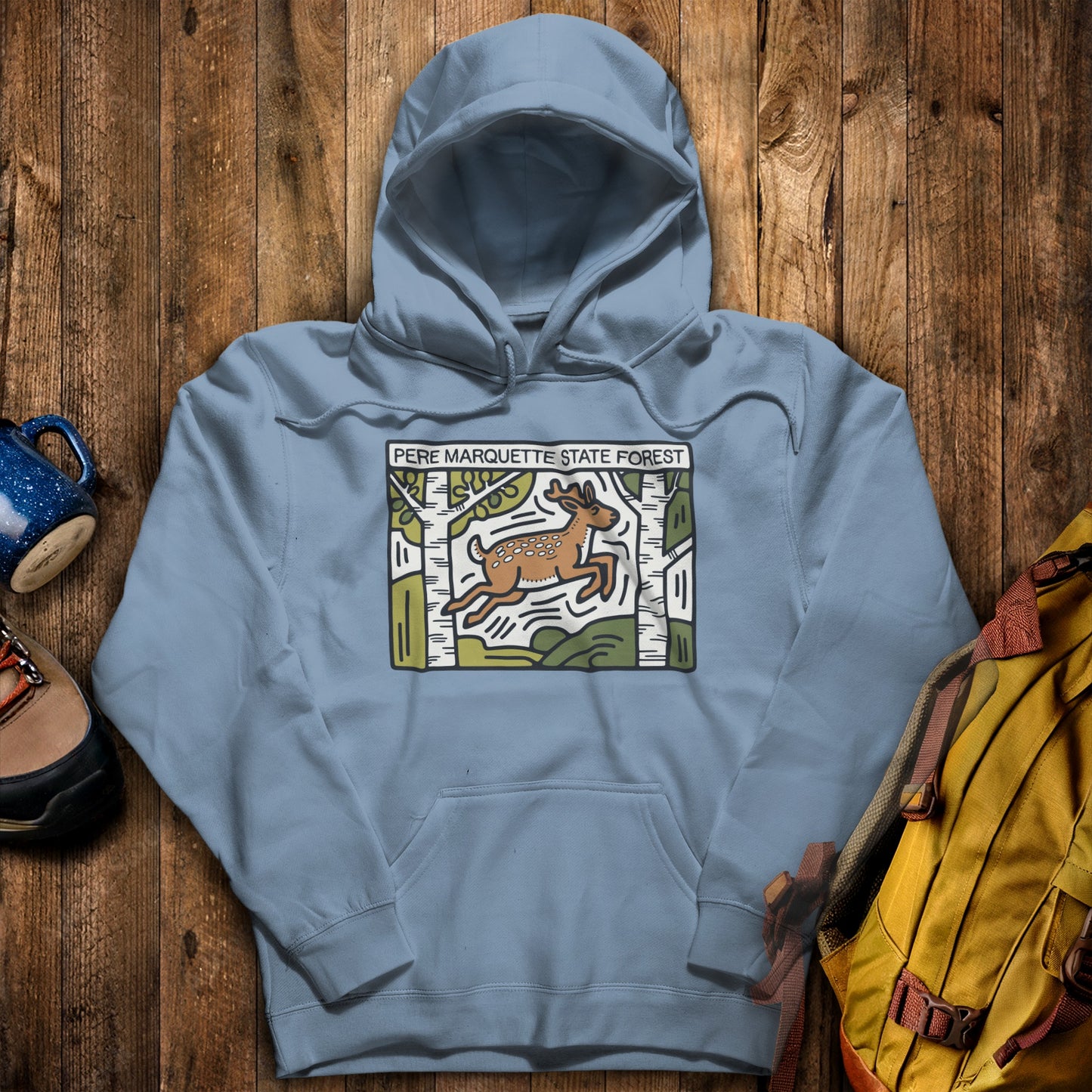 Pere Marquette State Forest Hoodie Stone Blue Adventure and Outdoors Themed Hoodie