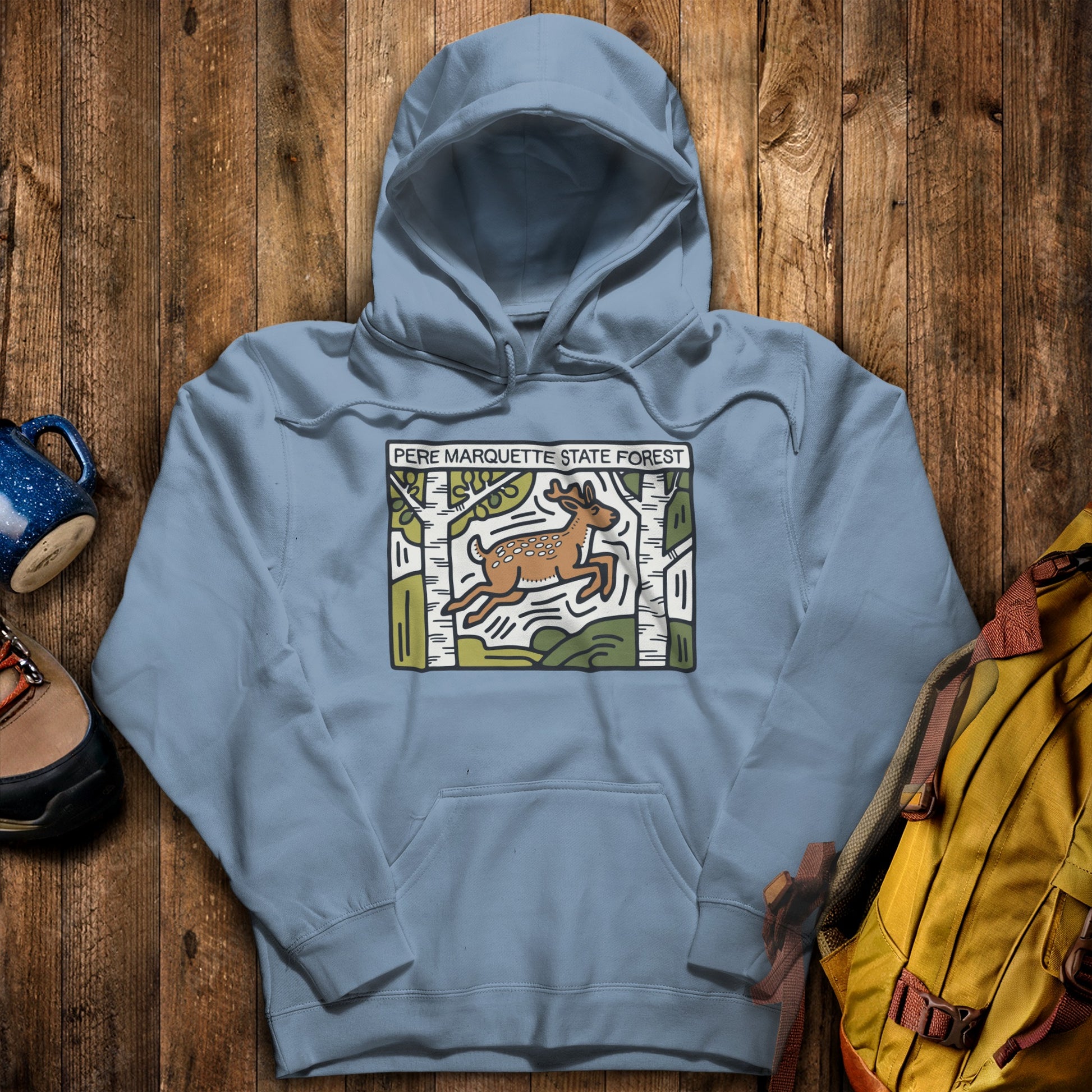 Pere Marquette State Forest Hoodie Stone Blue Adventure and Outdoors Themed Hoodie