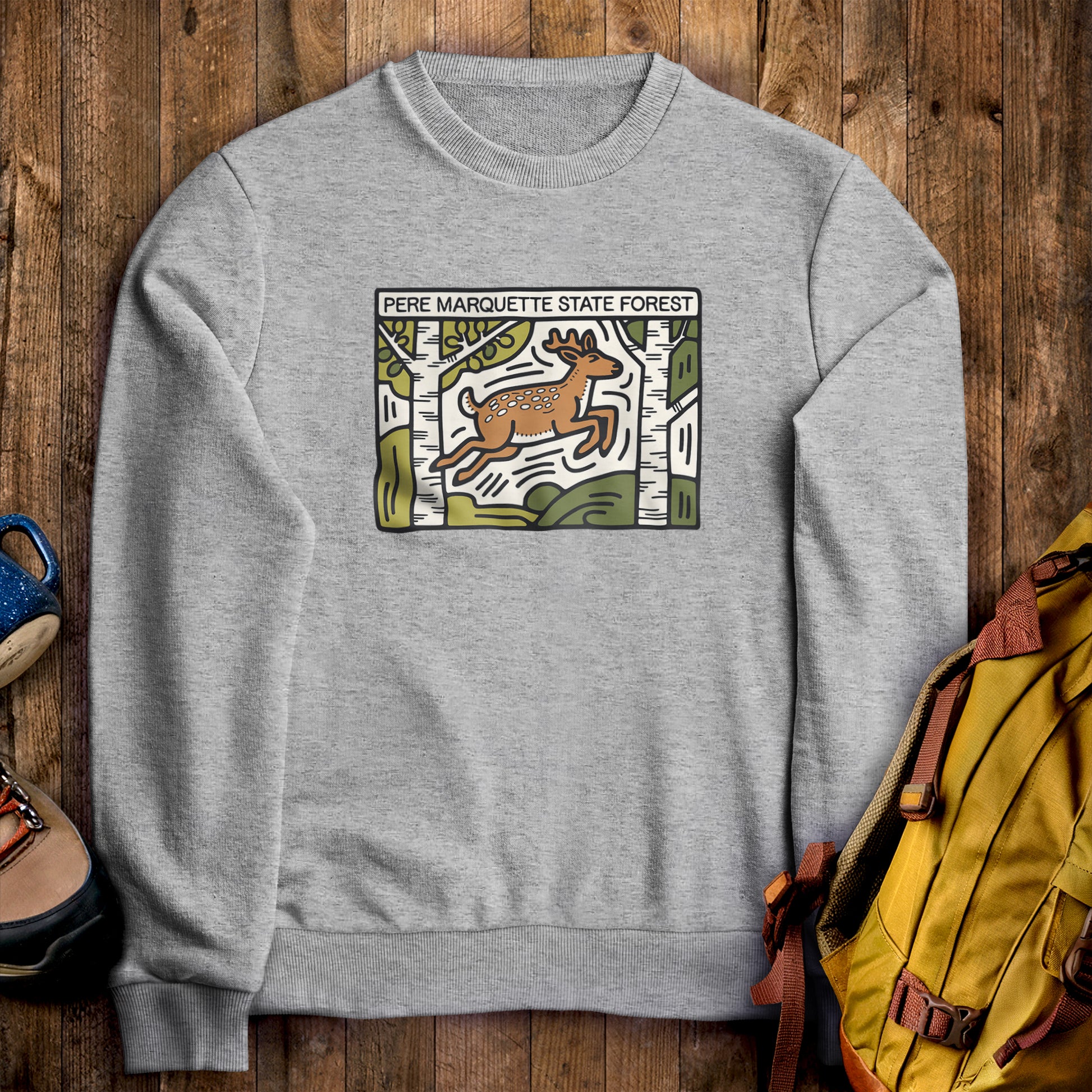 Pere Marquette State Forest Crewneck Sweatshirt Sport Grey Adventure and Outdoors Themed Sweatshirt