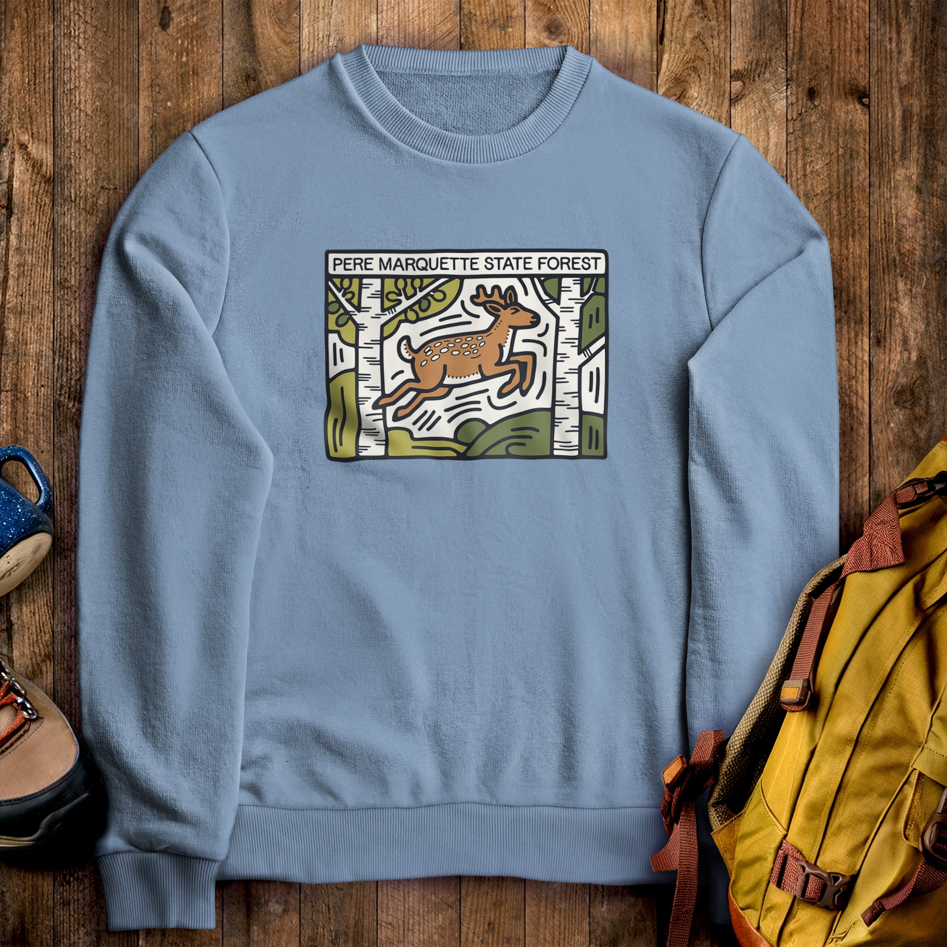 Pere Marquette State Forest Crewneck Sweatshirt Charcoal Adventure and Outdoors Themed Sweatshirt