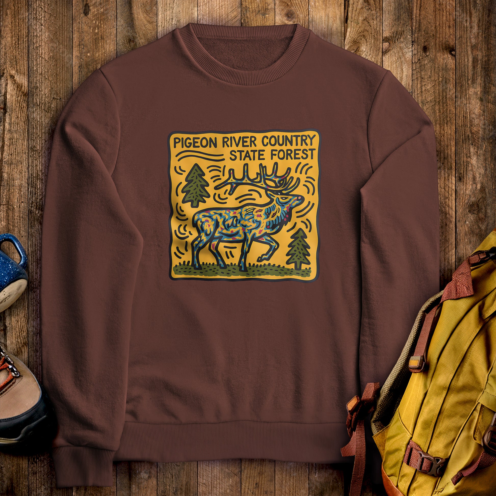 Pigeon River Country State Forest Crewneck Sweatshirt Cocoa Adventure and Outdoors Themed Sweatshirt