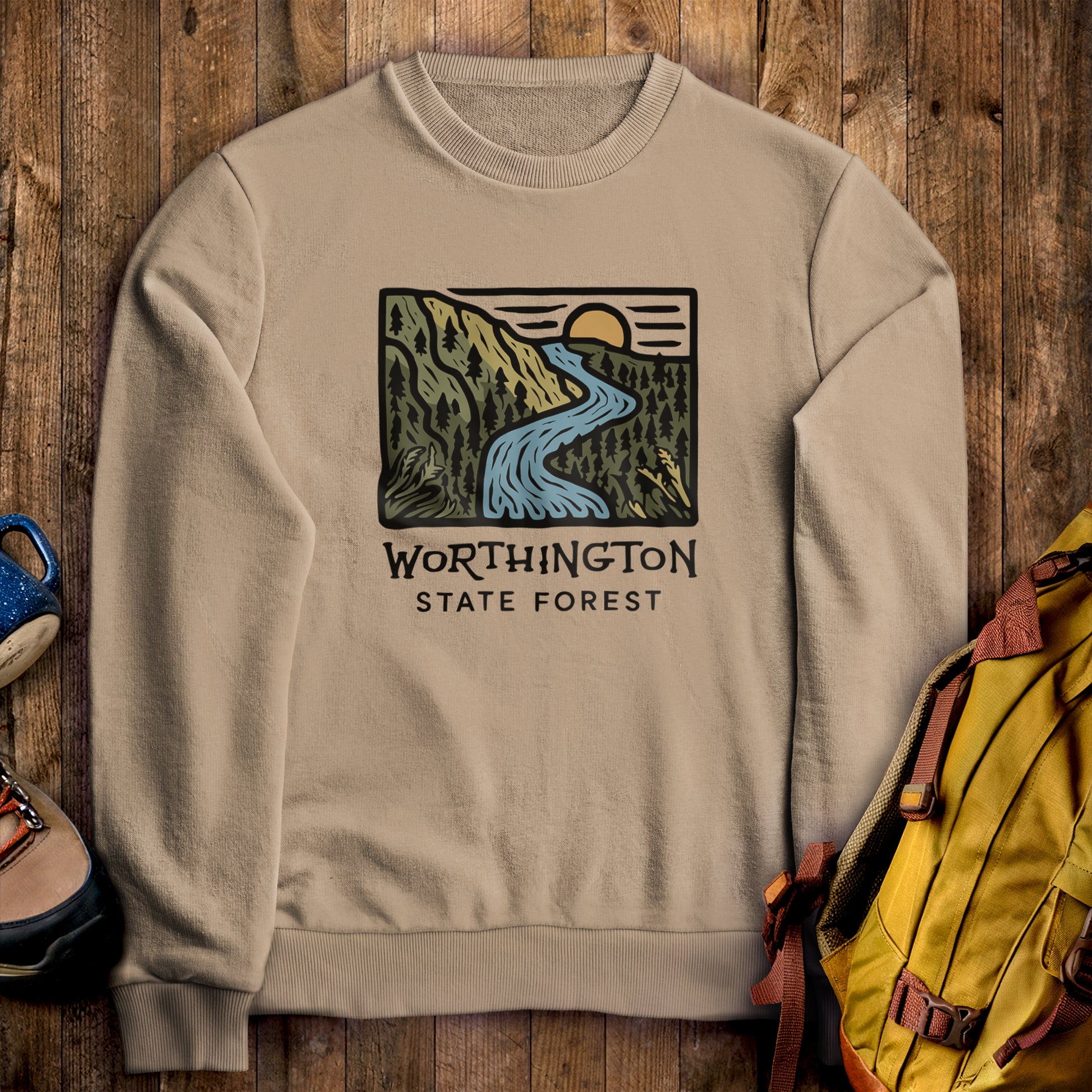 Worthington State Forest Crewneck Sweatshirt Sand Adventure and Outdoors Themed Sweatshirt