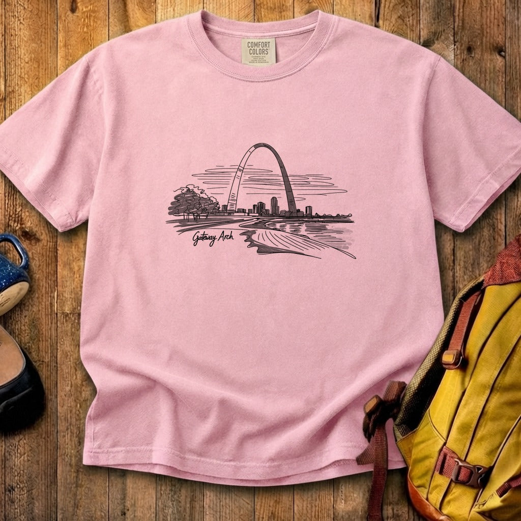 Gateway Arch Line Drawing Cotton T-Shirt
