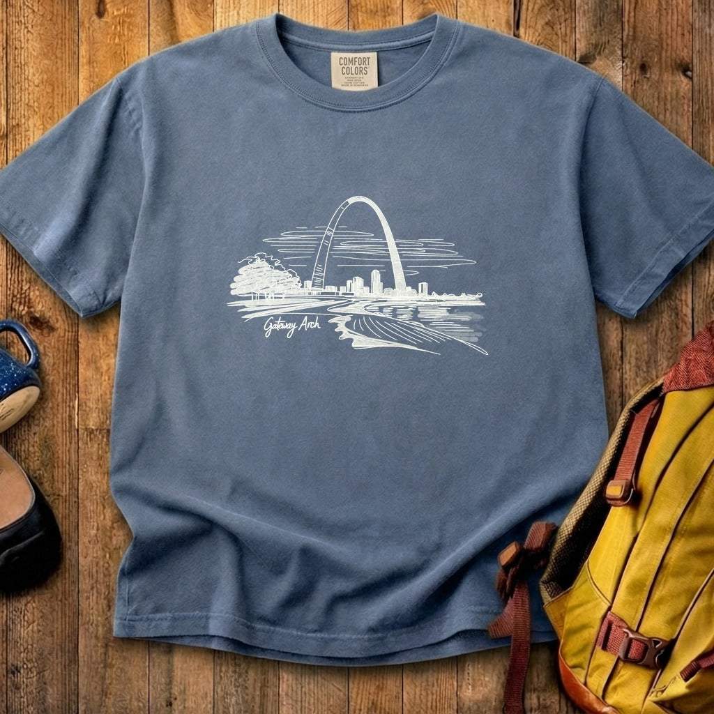 Gateway Arch Line Drawing Cotton T-Shirt
