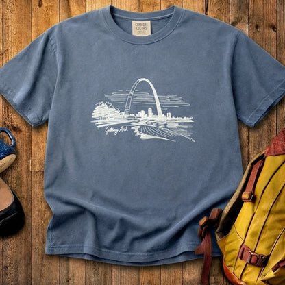 Gateway Arch Line Drawing Cotton T-Shirt