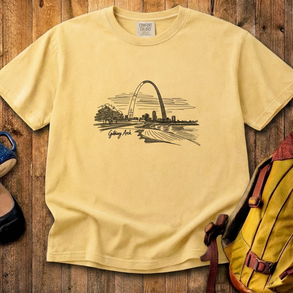 Gateway Arch Line Drawing Cotton T-Shirt