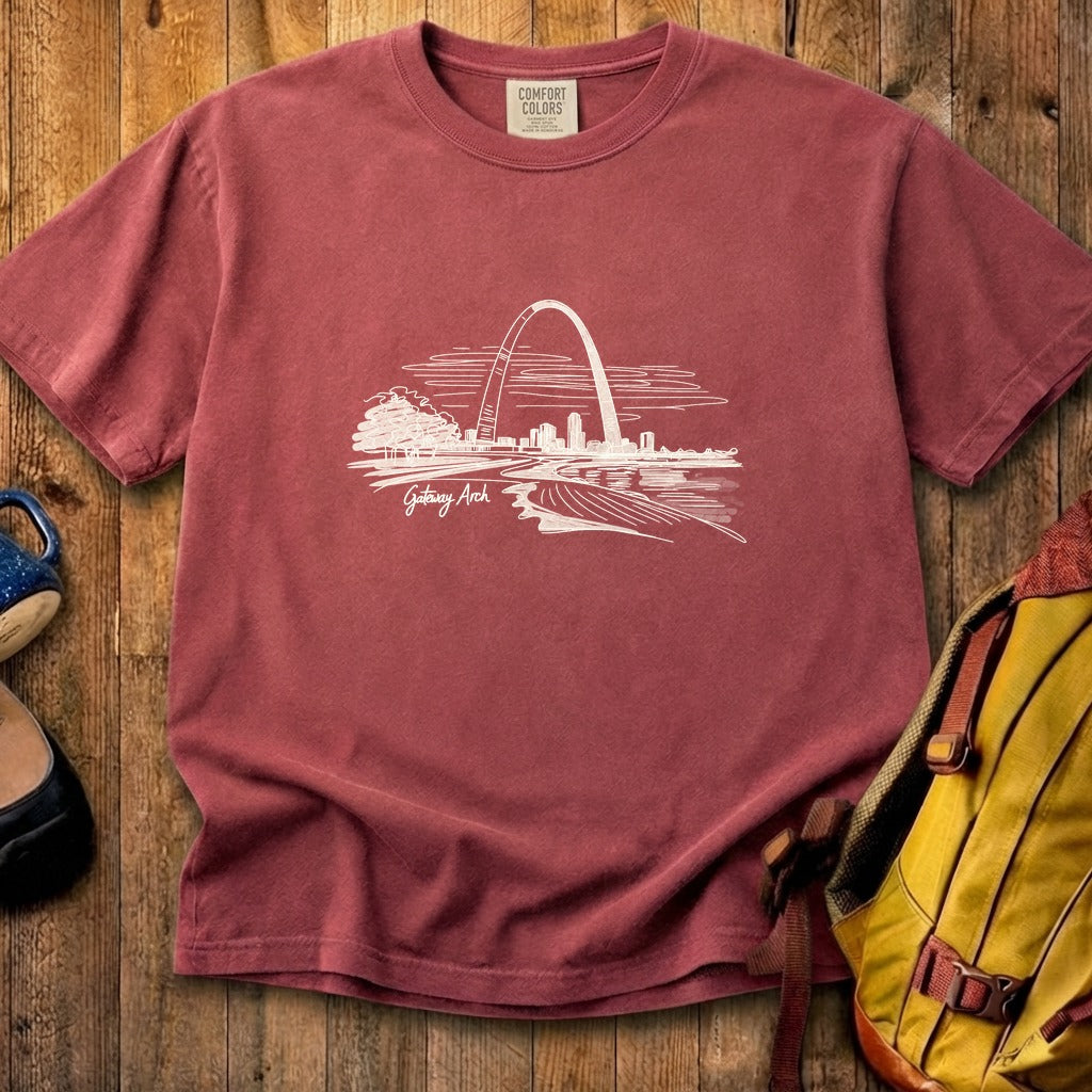 Gateway Arch Line Drawing Cotton T-Shirt