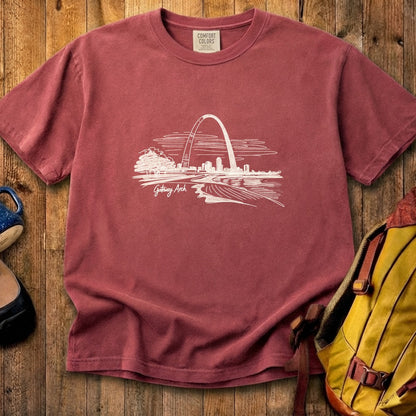 Gateway Arch Line Drawing Cotton T-Shirt