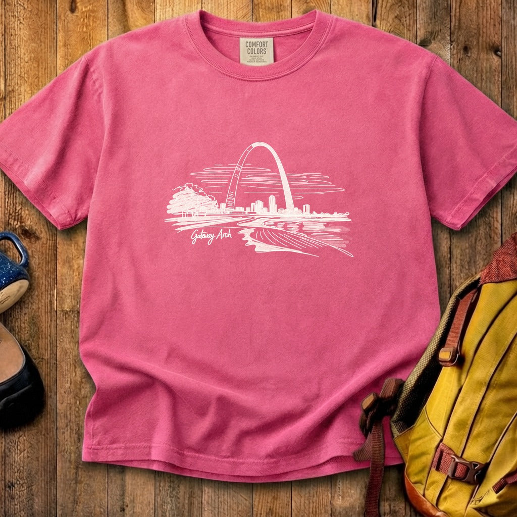 Gateway Arch Line Drawing Cotton T-Shirt