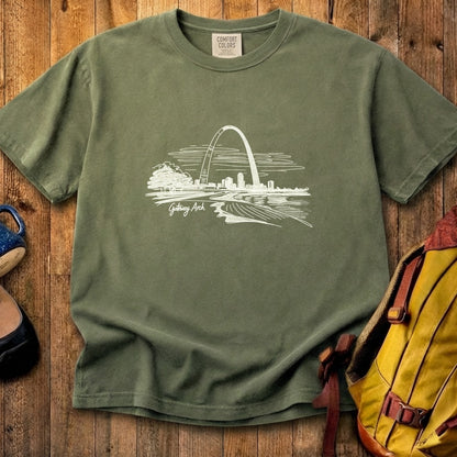 Gateway Arch Line Drawing Cotton T-Shirt