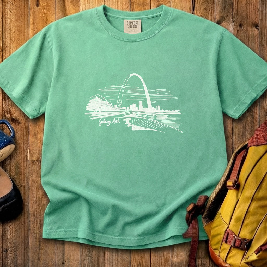 Gateway Arch Line Drawing Cotton T-Shirt