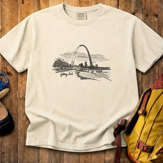 Gateway Arch Line Drawing Cotton T-Shirt