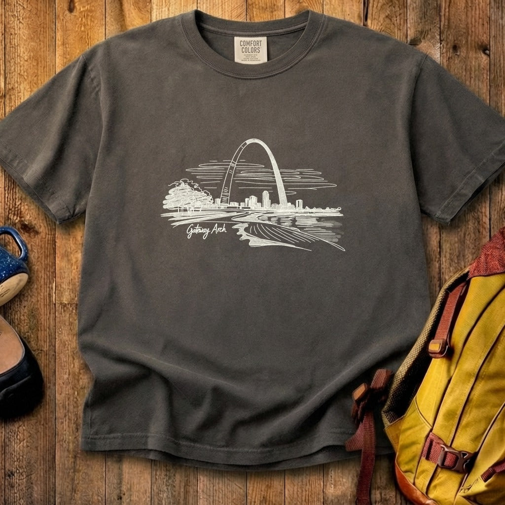 Gateway Arch Line Drawing Cotton T-Shirt