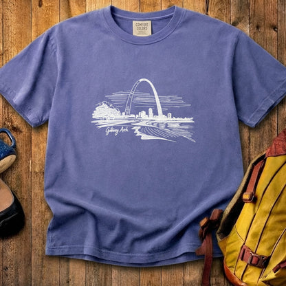 Gateway Arch Line Drawing Cotton T-Shirt