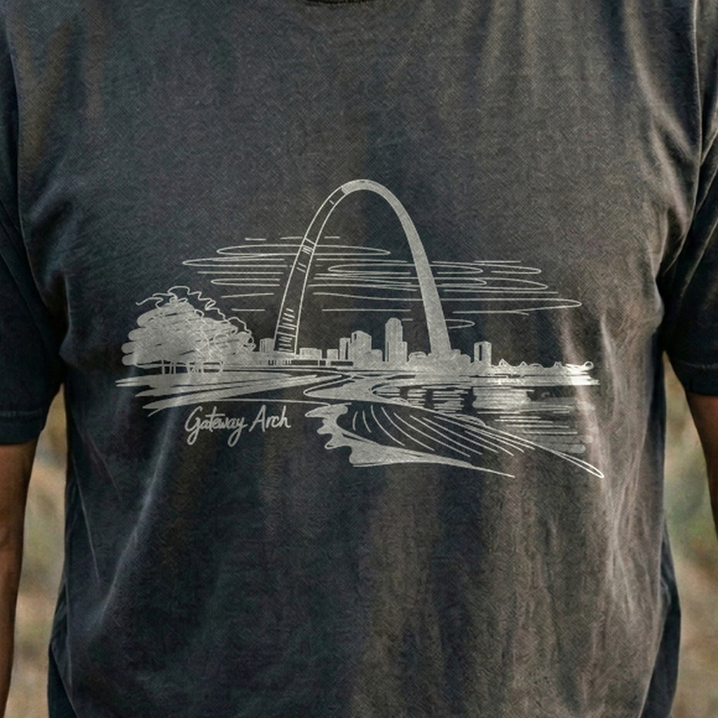 Gateway Arch Line Drawing Cotton T-Shirt