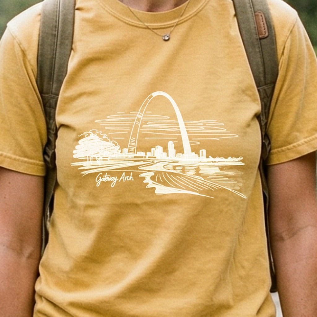 Gateway Arch Line Drawing Cotton T-Shirt