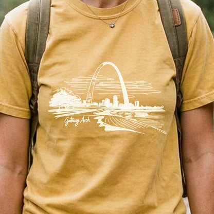 Gateway Arch Line Drawing Cotton T-Shirt