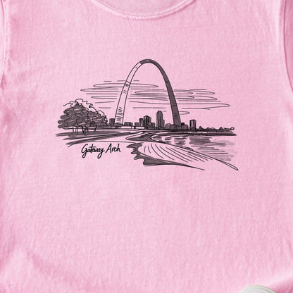 Gateway Arch Line Drawing Kids Cotton T-Shirt