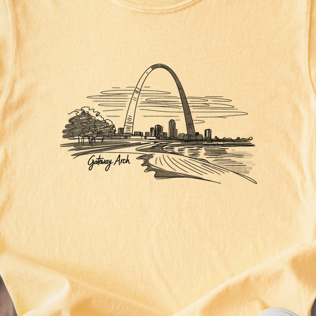 Gateway Arch Line Drawing Kids Cotton T-Shirt
