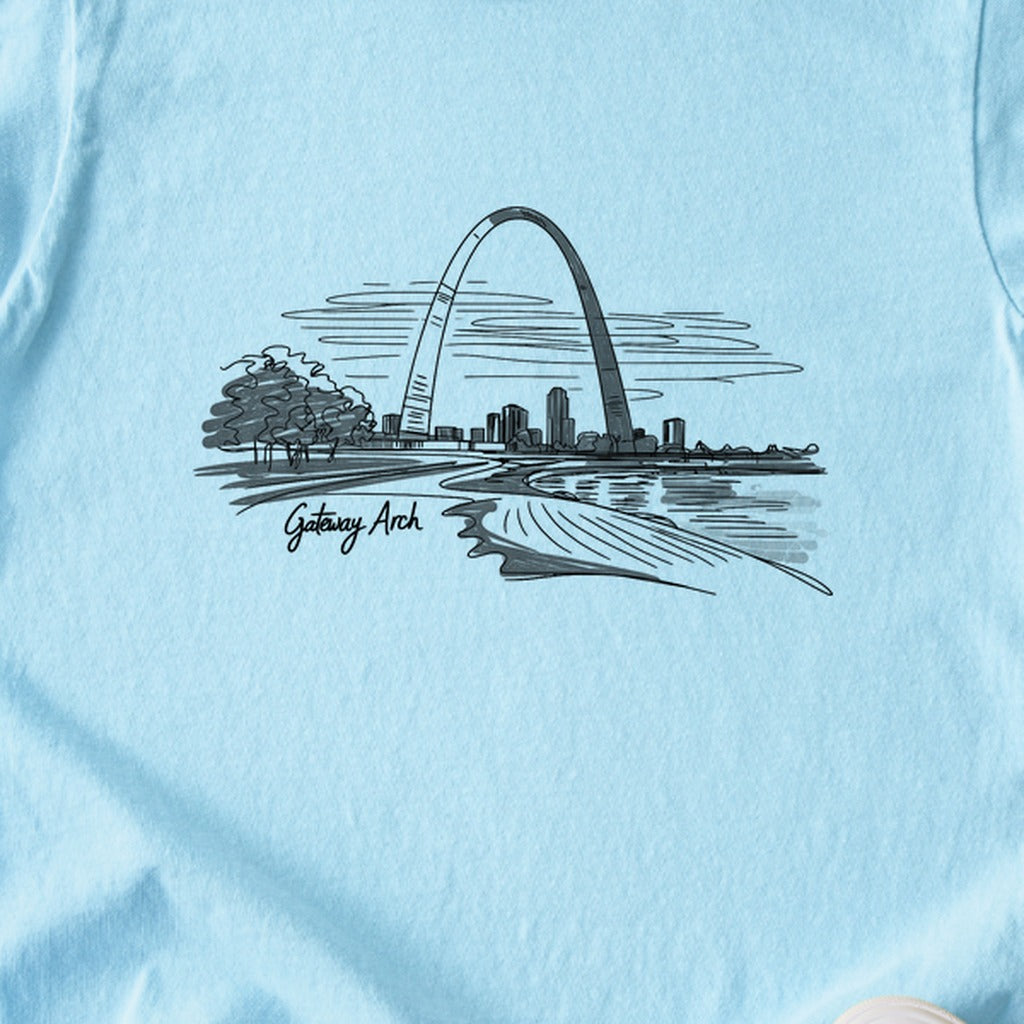 Gateway Arch Line Drawing Kids Cotton T-Shirt