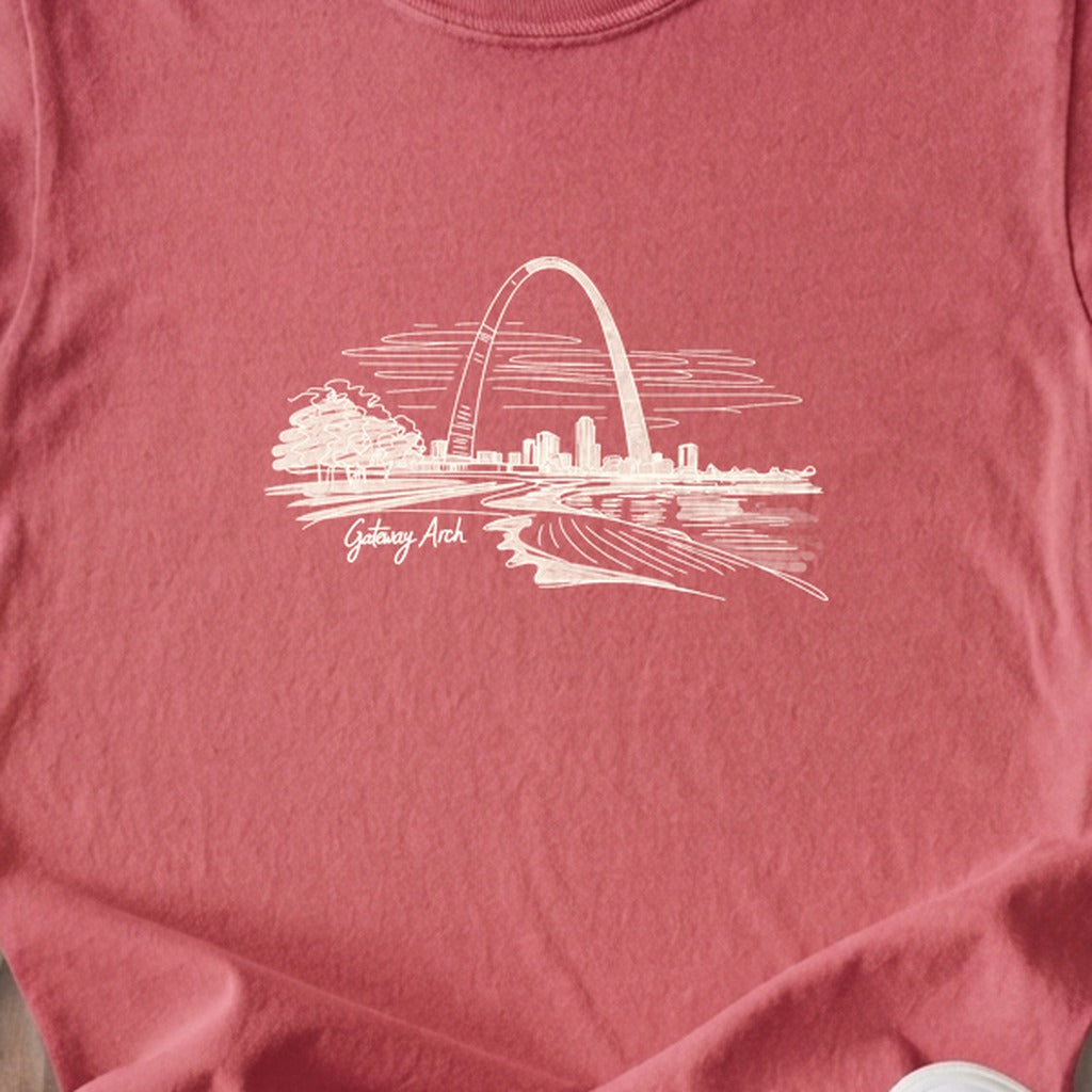 Gateway Arch Line Drawing Kids Cotton T-Shirt