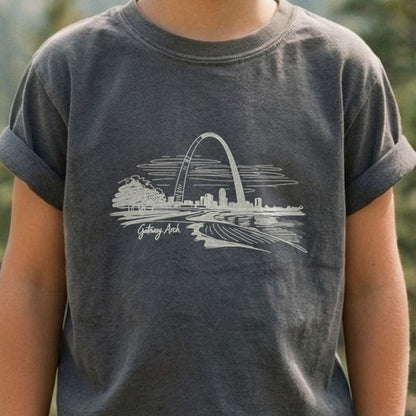 Gateway Arch Line Drawing Kids Cotton T-Shirt