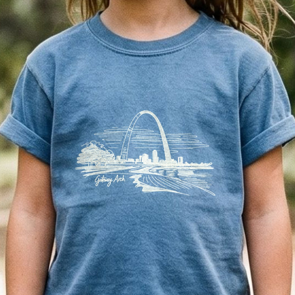 Gateway Arch Line Drawing Kids Cotton T-Shirt