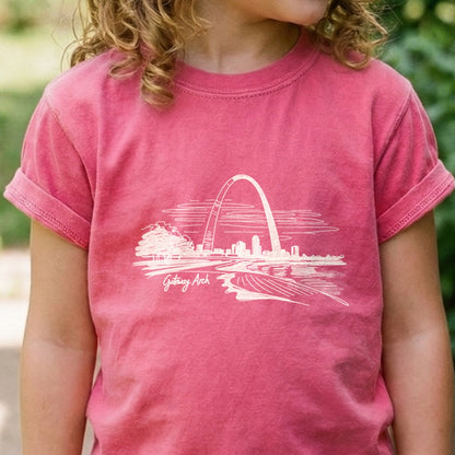 Gateway Arch Line Drawing Kids Cotton T-Shirt