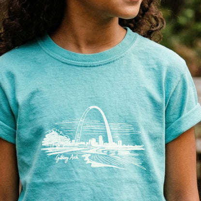 Gateway Arch Line Drawing Kids Cotton T-Shirt